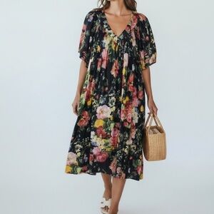 Lacera black colorful floral cotton mumu Cottagecore Grandmacore Resortwear